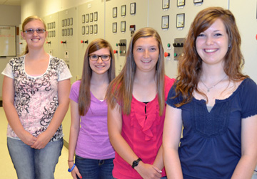 Touring the Goodman Energy Center are (L to R) Youth Tour delegates BreAnn Anshutz of Macksville High School; Kinsey Ackerman of Hays H.S.; Quinlee Niblock of Colby’s Heartland Christian School, and Andrea Buss of Stockton H.S.  Not pictured, but attending the trip, is Kirsten Zerr of Wheatland H.S.