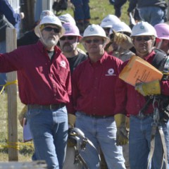 Midwest Energy Journeyman Senior Division team members Mike Stremel, Operations Training Manager at Hays; Bill Nowlin, Line Foreman at WaKeeney, and John Horesky, Line Foreman at Russell, gather before competing at the 31st International Lineman’s Rodeo in Bonner Springs, Oct. 18. The team would take 1st place in the competition, with the only perfect score among 24 senior teams from some of the country’s largest utilities.