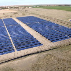 An aerial view of Midwest Energy’s Community Solar Array, just north of Colby, Kan., which is the state’s largest solar array, and fills eight acres of pasture with 3,960 panels.  

