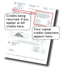 An image of a Midwest Energy statement showing Capital Credits due to a customer. An image of a Midwest Energy statement showing Capital Credits due to a customer.
